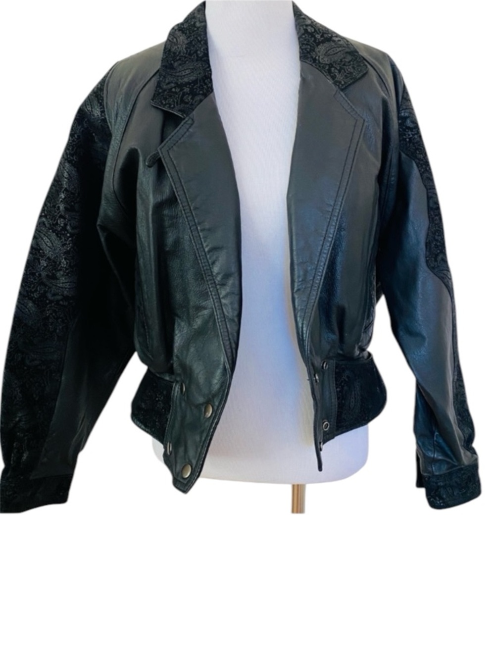 Vintage Wilson Leather Jacket Black XS Paisley Motorcycle Jacket 80’s 90’s Crop